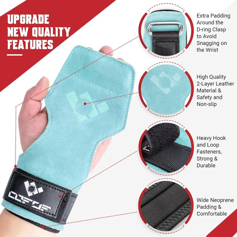 COFOF Weight Lifting Wrist Strap, Double Layer Leather Wrist Strap for Deadlift and Powerlifting, Adjustable Neoprene Padded Gym Workout Lifting Hooks (Pair) - Image 2